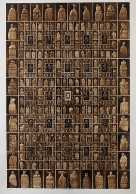 Genealogija / Geneology, lužilo, svinčnik, tu&amp;scaron;, papir / leach coating, pencil, ink, paper, 2002, 70x100 cm