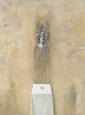 Oče, sin, sveti duh in &amp;scaron;e kdo / Father, Son, Holy Spirit and also Someone Else, olje na platno / oil on canvas, 2002, 50x70 cm